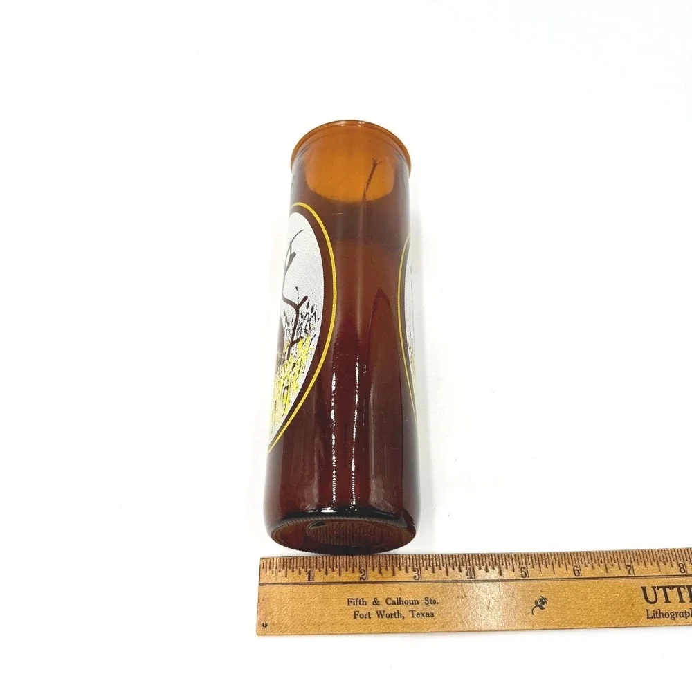 Vintage Amber‎ Glass Cylinder Vase Candle Holder Farmer Harvest Wheat Field